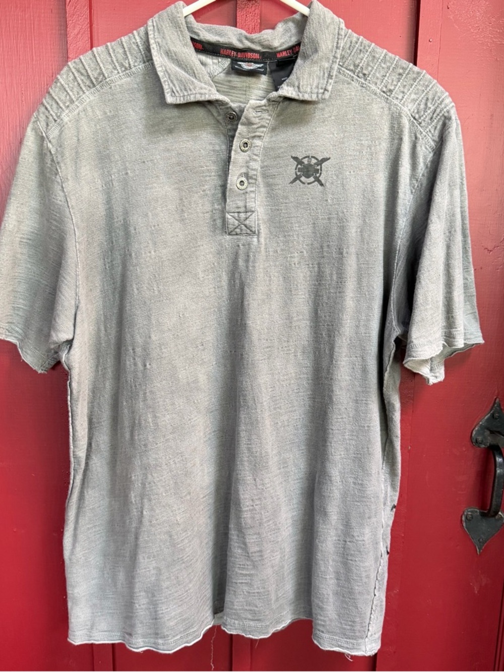 Harley-Davidson Light Gray Short-Sleeve Polo with Chest Emblem